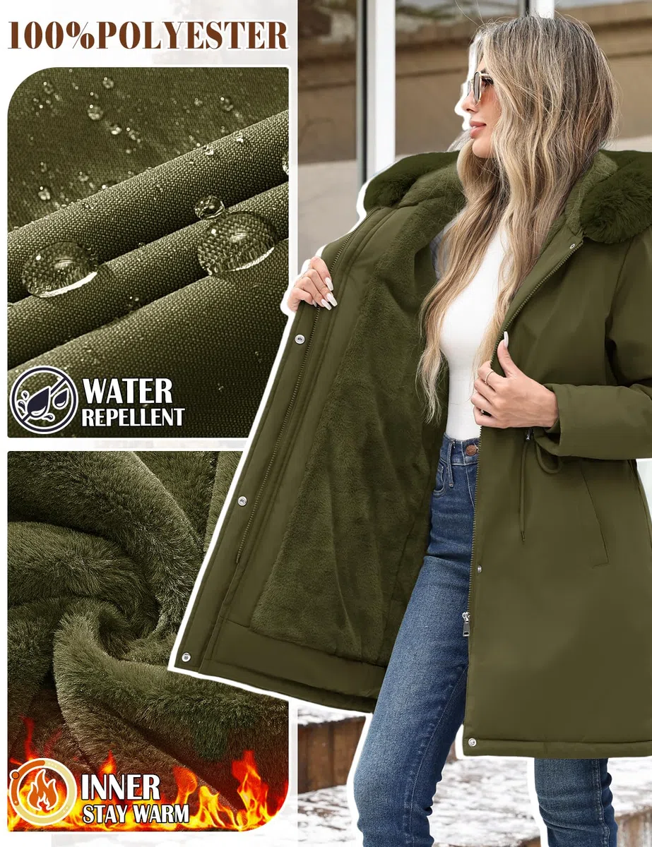 Abrigo Mujer Invierno Chaqueta Largo Parka Gruesa Cálido Chaqueta Polar con Capucha Elegante Abrigos Plumifero Prueba de Viento Chaquetas para Uso Diario y al Aire Libre