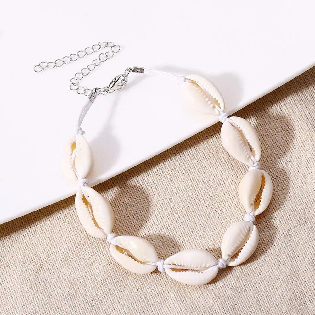 Tobillera de Concha con Cuentas Naturales, joyería Hecha a Mano para pies de Playa, Estilo Hawaiano, Ajustable para Mujeres, cómoda y respetuosa con el Medio Ambiente