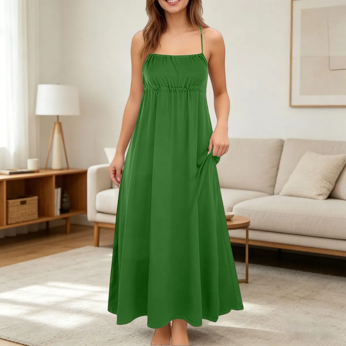Vestido largo de muselina de verano para mujer, vestido informal ajustado, sin mangas, elegante, bohemio, vestido de playa, tirantes delgados, vestido de línea A, vestido de ocio aireado