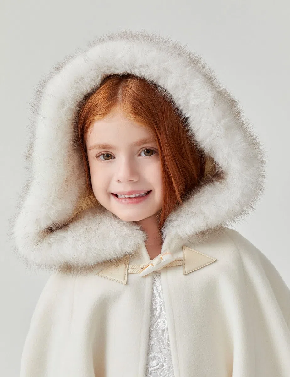 BEAUTELICATE Capa con Capucha Infantil para Niña Ideal para Bodas Fiestas de Invierno Navidad y Cospaly Disfraces Disponible de 2 a 16 Años,Marfil