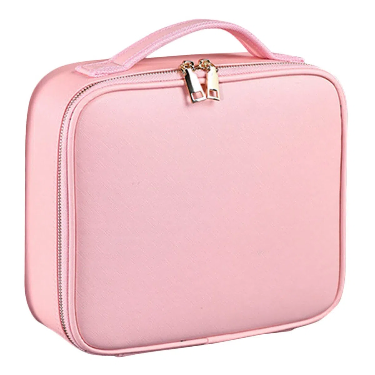 Neceser Maquillaje Mediano con Compartimentos Ajustables Bolsa Cosméticos Viaje Portátil para Mujer Rosa PU