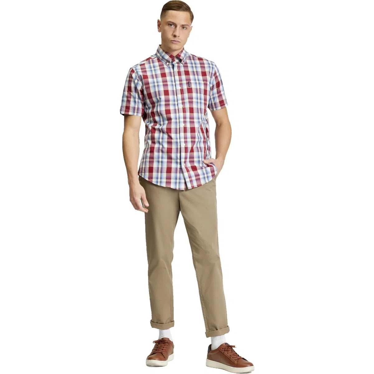Ben Sherman Camisa de manga corta a cuadros para hombre
