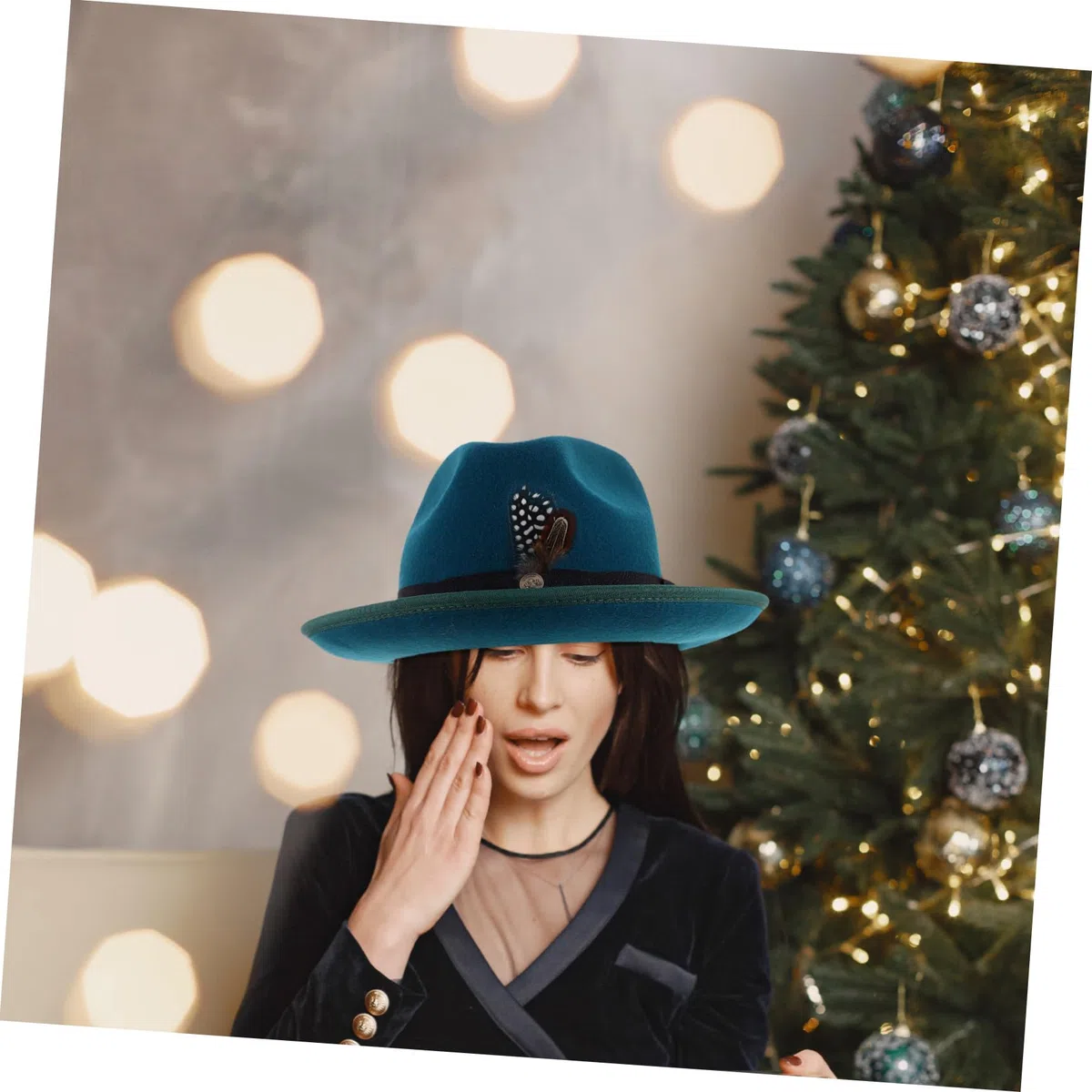 PartyKindom Sombrero De Lana Sombreros De Fieltro para Hombre Vaquero De Fieltro Negro De Vaquero De para Hombre Fedora Clásico De Green