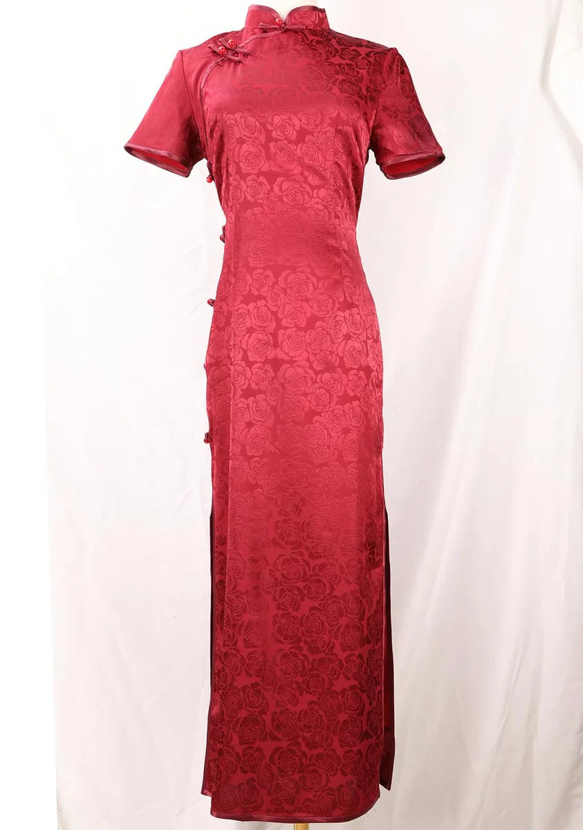 Vestidos chinos para mujer, cuello mandarín cheongsam, corte ajustado, manga corta, estampado floral, sexy, abertura lateral, Qipao