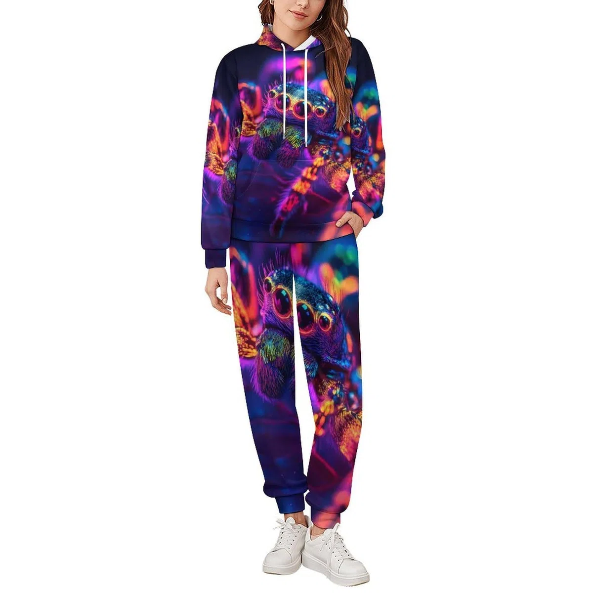 Neon Glowing Spider - Conjunto de sudadera de 2 piezas para hombre, conjunto de chándal casual, sudadera cómoda con capucha