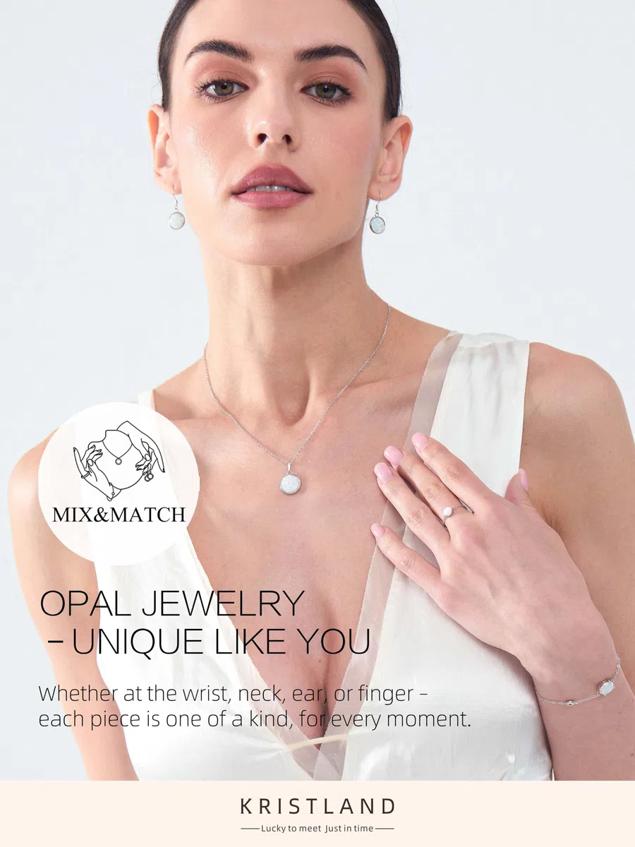 Collar de Ópalo Redondo S925 Chapado en Oro Blanco para Mujer Con Circona y Cadena Ajustable - Regalo de Cumpleaños