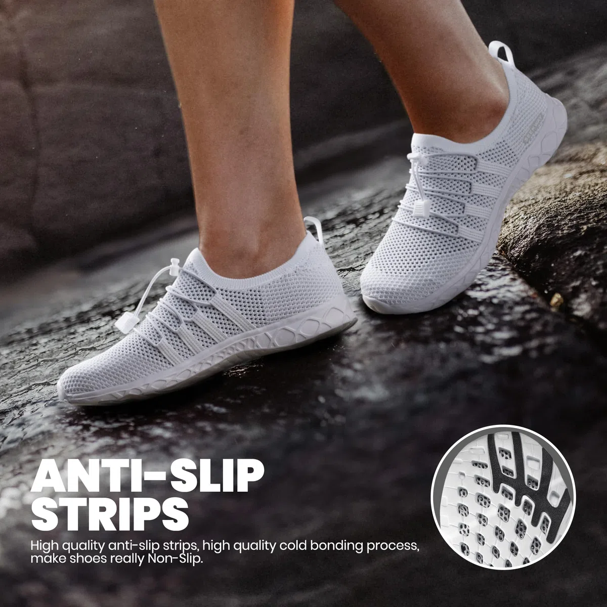 SEEKWAY Zapatos de agua para mujer, secado rápido, descalzo, acuático, atlético, para natación, piscina, playa, senderismo, surf, yoga, caminar, deportes acuáticos, SP005, 2d-flyknit Blanco, 36 EU