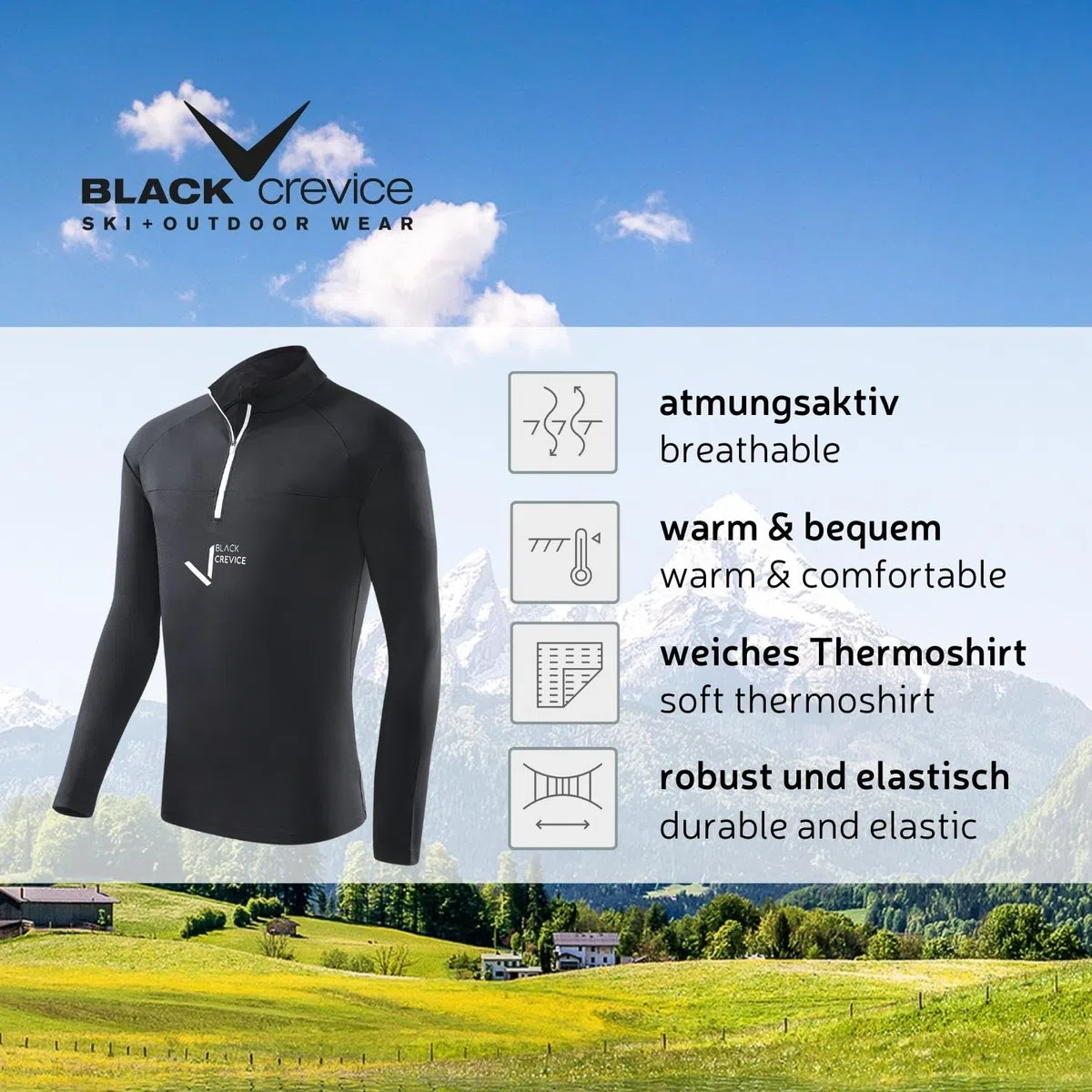 Black Crevice Camiseta Funcional con Cremallera para Hombre Camiseta Hombre