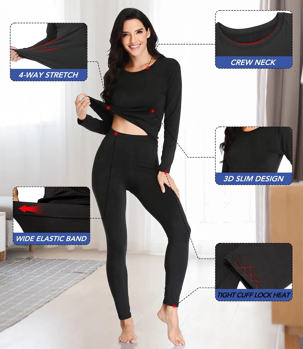 Conjunto de ropa interior térmica para mujer con forro polar ligero y ultrasuave, conjunto largo de John y capa base de esquí