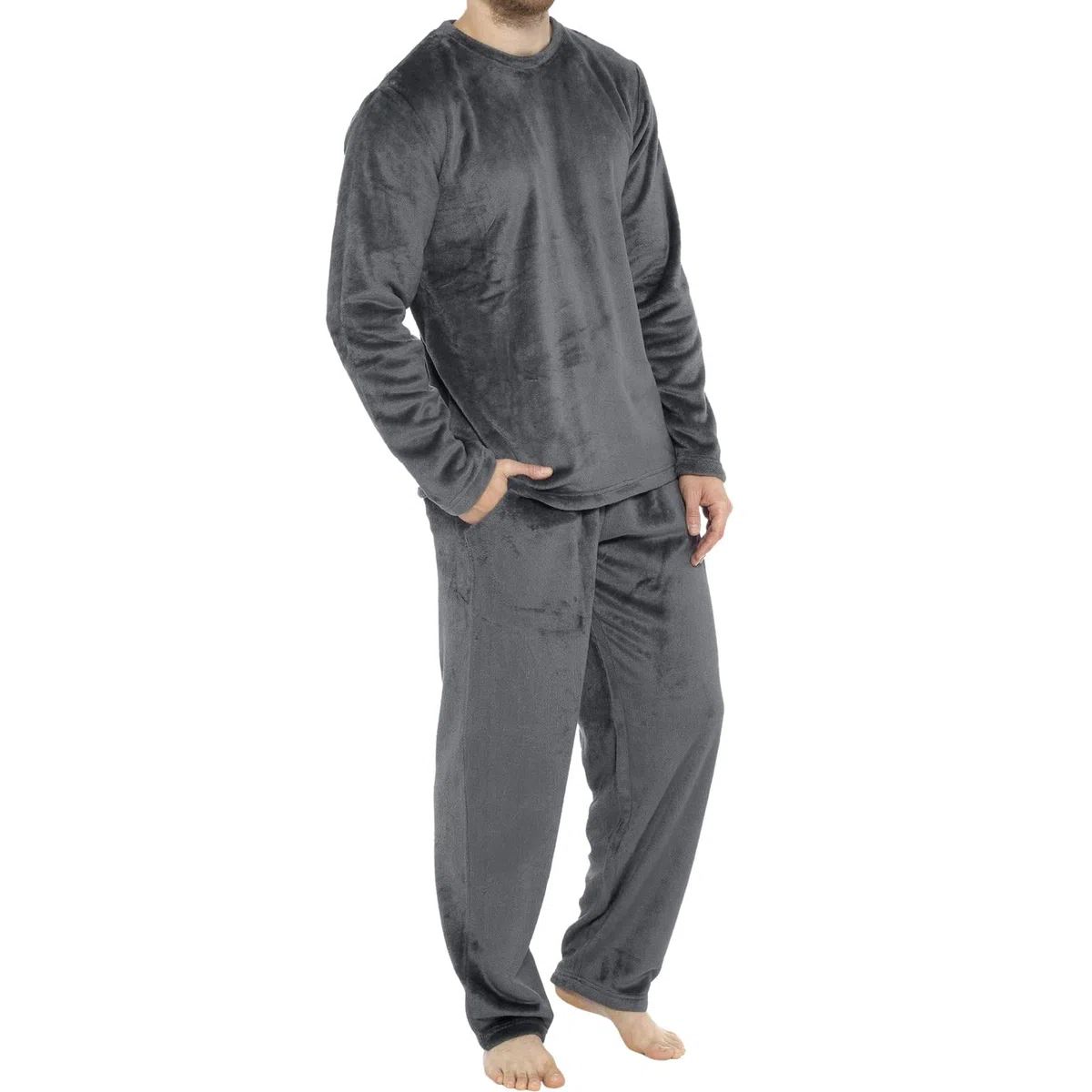 Genérico Conjunto Pijama Largo Algodón Cálido Camisa Pantalones Ocio Servicio Domicilio Dos Piezas Hombre
