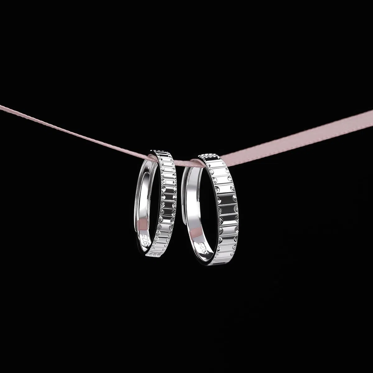 Meissa Anillos de Pareja Ajustables de Plata 925 con Relieve Geométrico Alianzas Modernas para Compromiso o Boda