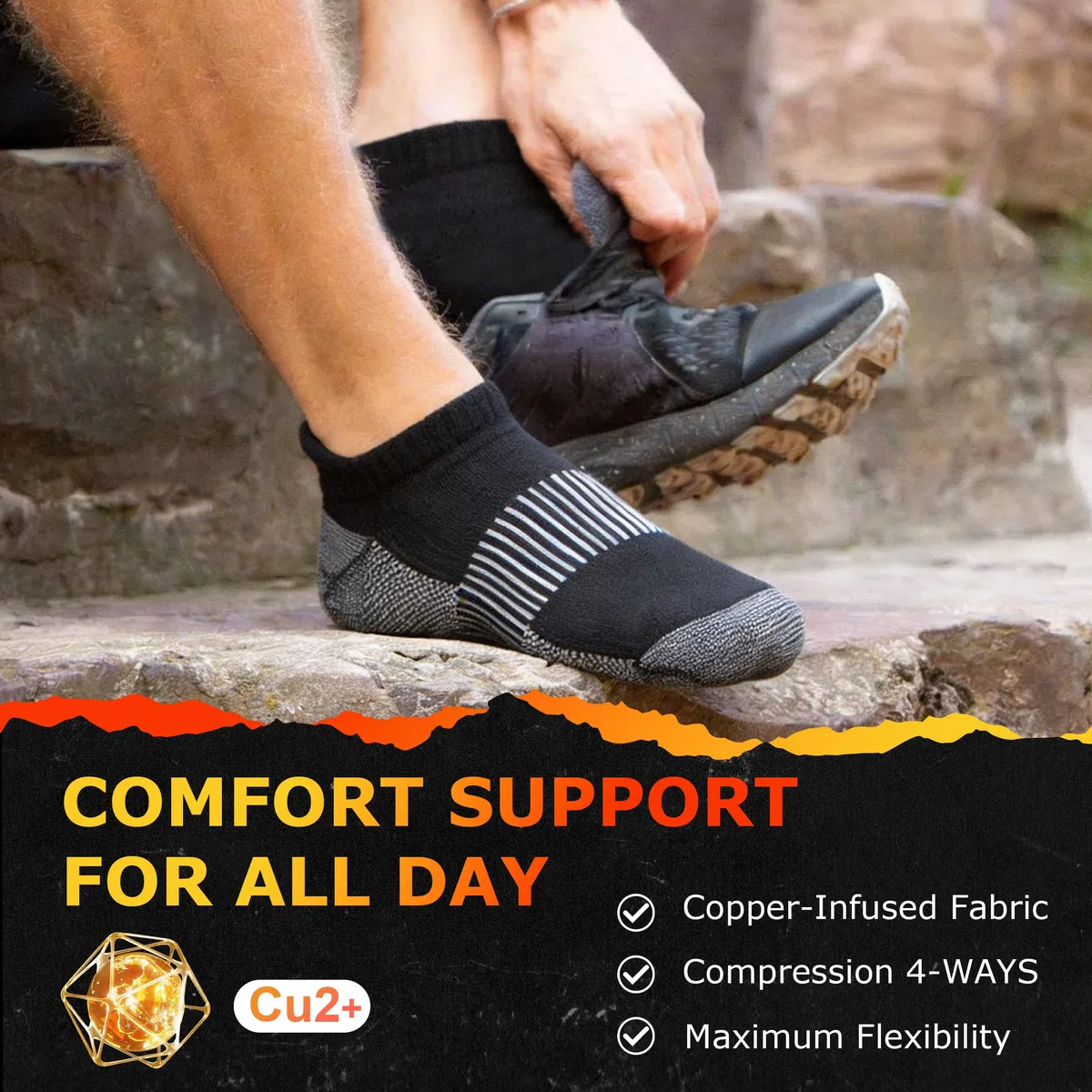 Dsource Calcetines unisex de cobre, suela acolchada, soporte de arco, calcetines atléticos al tobillo, para ciclismo, baloncesto, correr
