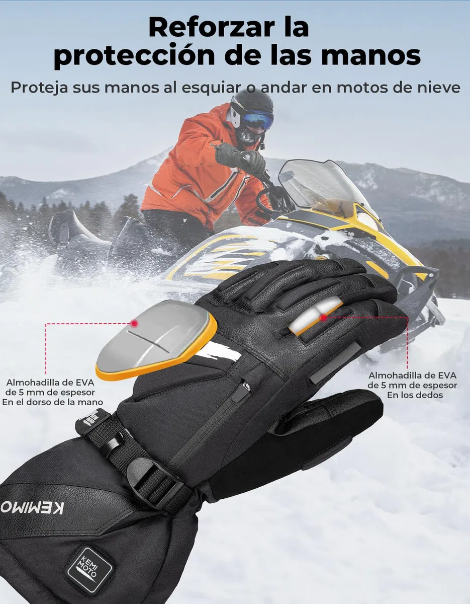 KEMIMOTO Guantes Moto Calefactables, Retención de Calor Desde -20℃ a -5℃, con Protección de Almohadilla EVA, 3 Niveles de Calefacción y 2500mAH, Esquí, Patinaje Actividades de Invierno