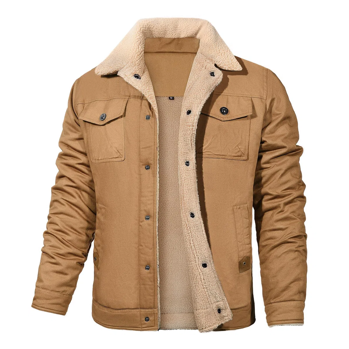 Chaqueta de invierno para hombre, de algodón térmico grueso, con forro polar cálido, chaqueta de sherpa, chaqueta de camionero con solapa, chaqueta cargo para el trabajo