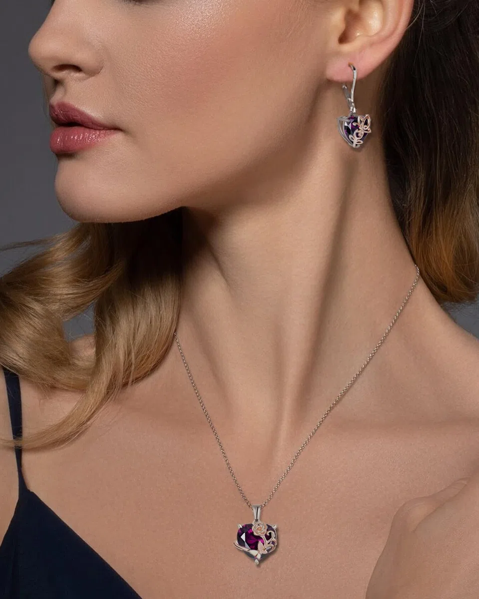 YL Collar Corazón Plata de Ley 925 con 12 piedras de Nacimiento Circonita Rosa Colgante para Mujer