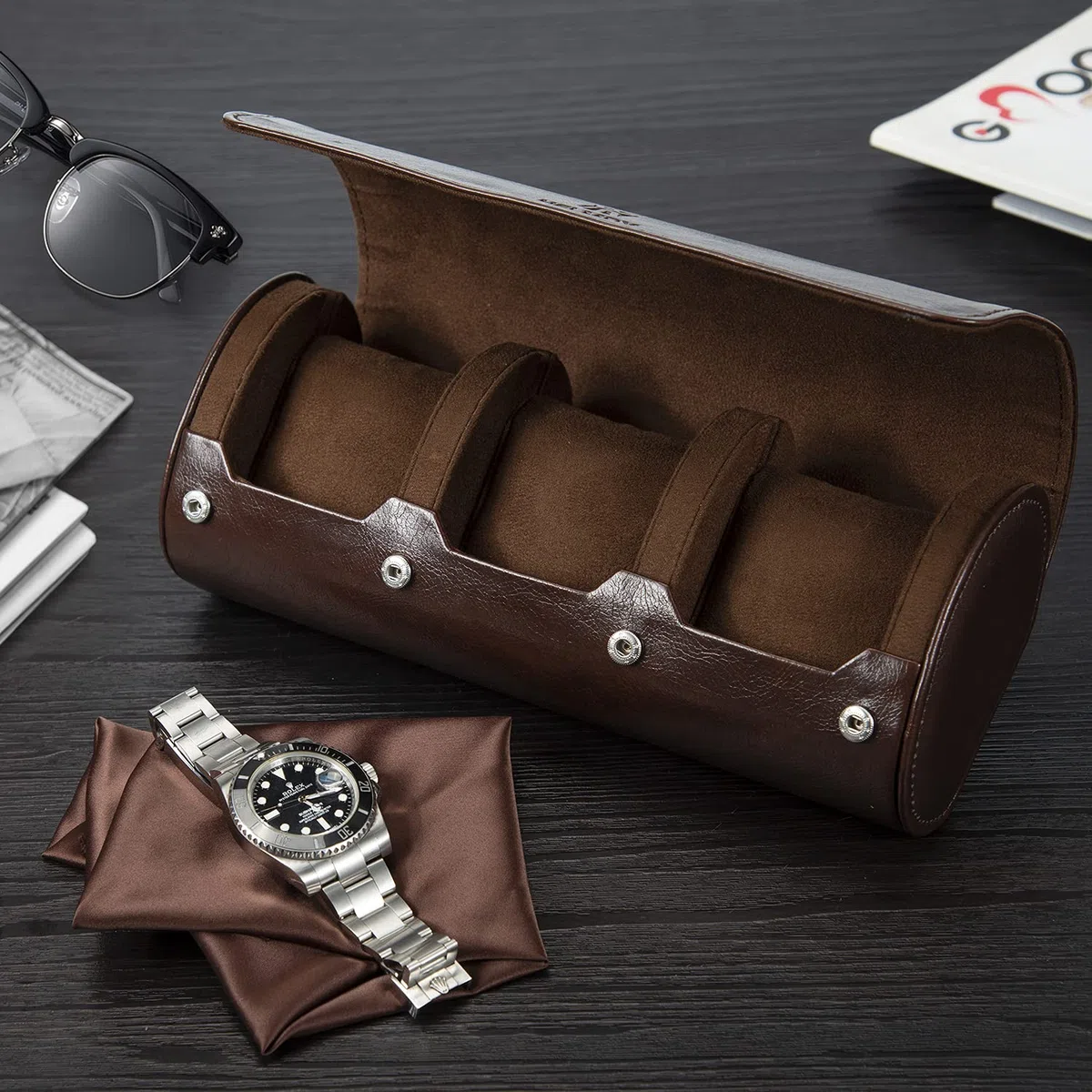 Cajas para Relojes de 3 Ranuras, Caja Relojes Organizador Joyero Estuche Estuche de Cuero de PU para Hombres y Mujeres, para Guardar Organizador Watch Estuche de Viaje para Relojes(Marrón)