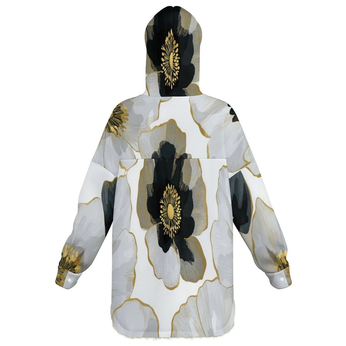 Sudadera Invierno con Capucha de Forro Polar Mujer Amapola Blanca Y Negra Cálido Hoodies a Manga Larga Felpa Sudadera con Bolsillos, Gris
