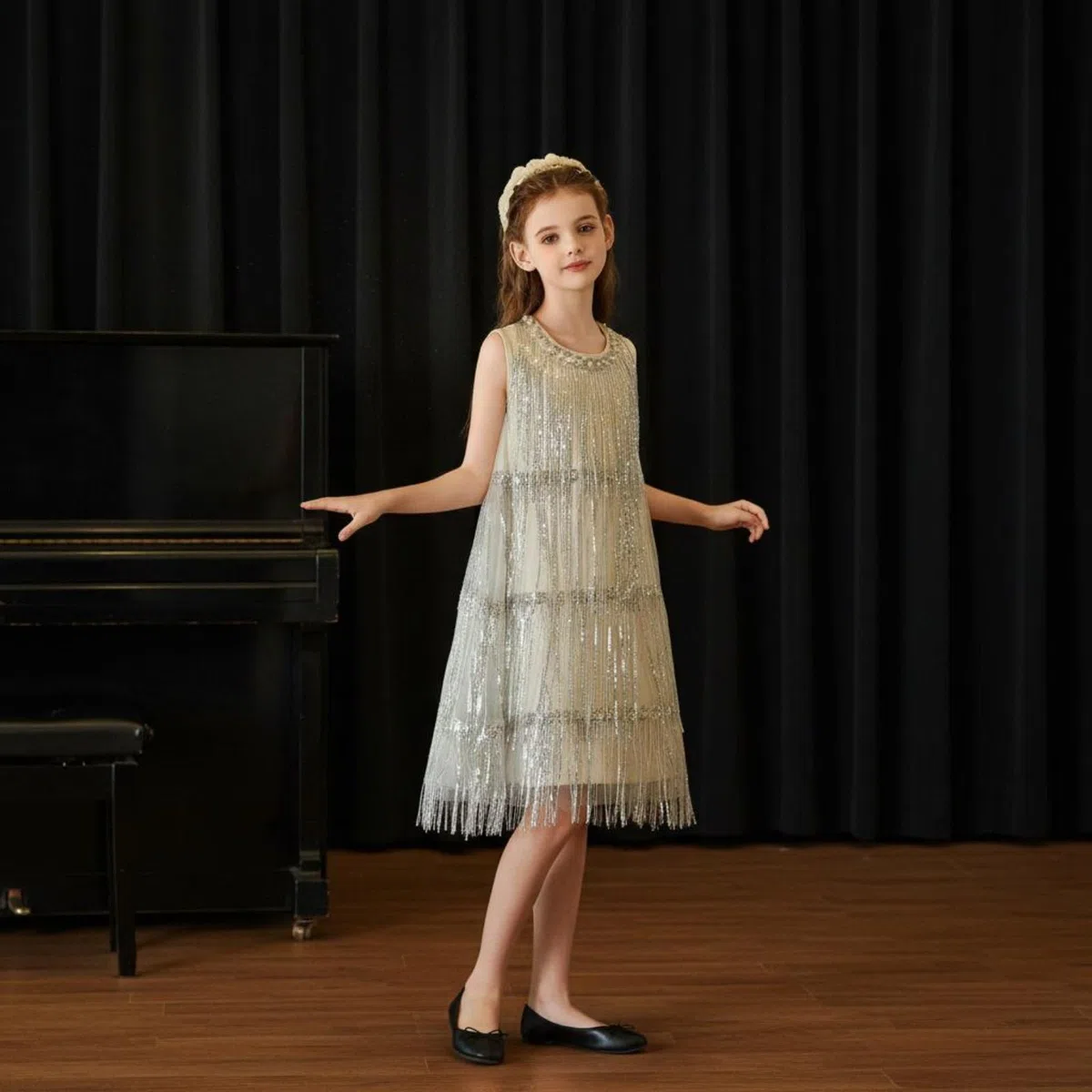 predolo Vestido Brillante con Flecos sin Mangas Vestido de Lentejuelas Ropa Infantil para Fiesta