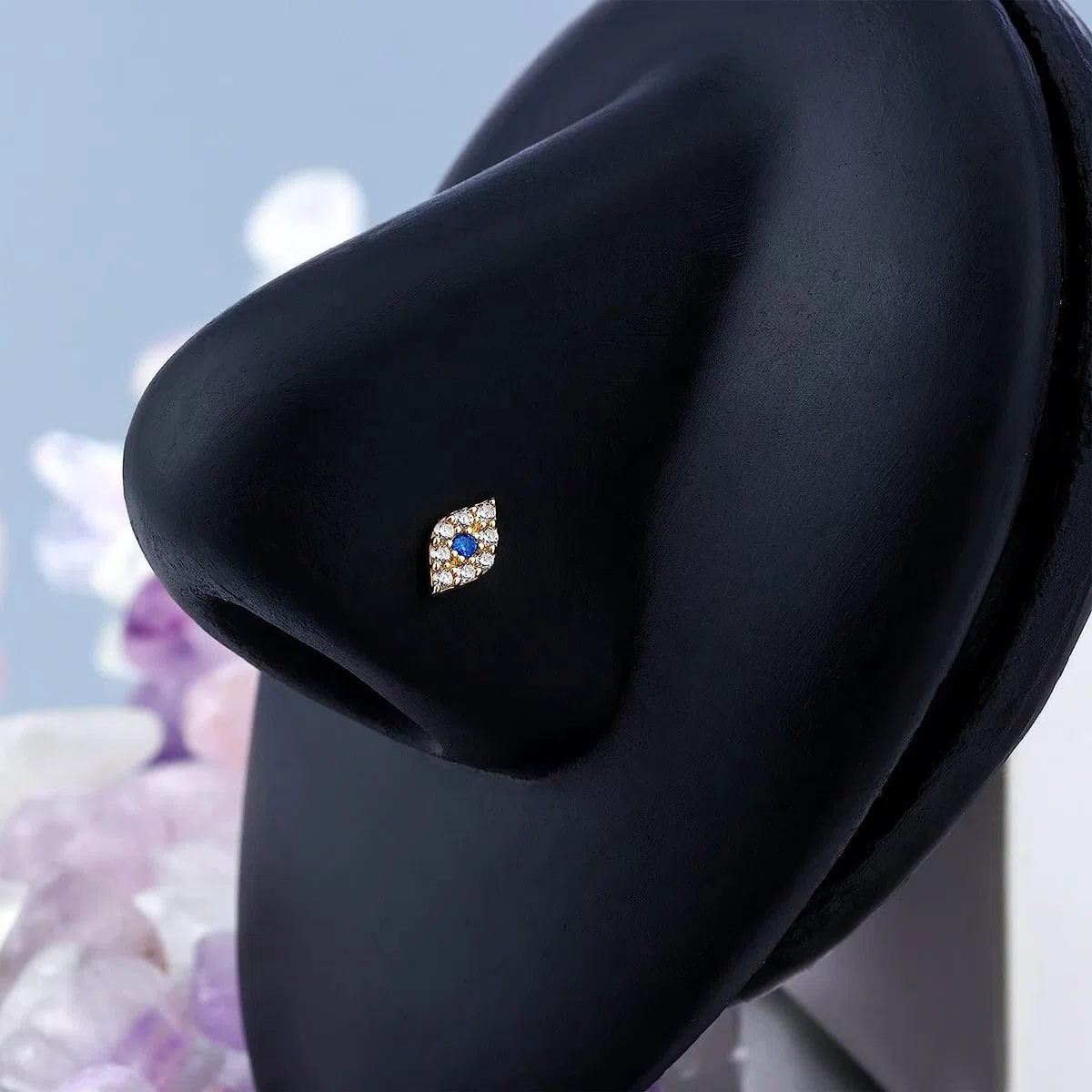 CM Crareesi Mania Piercing de nariz de oro de 14 quilates, calibre 20, ojo EviL de 14 quilates, oro macizo de 14 quilates, aretes de nariz en forma de L, juego de puntas para piercing de nariz,