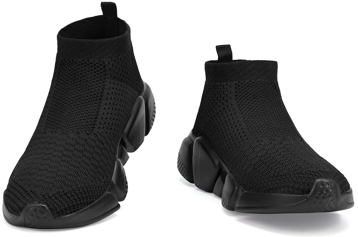Zapatillas de Correr para Hombre Santiro, Transpirables, de Punto, Ligeras, Deportivas, Informales, Negro (Completamente Negro), 41 EU