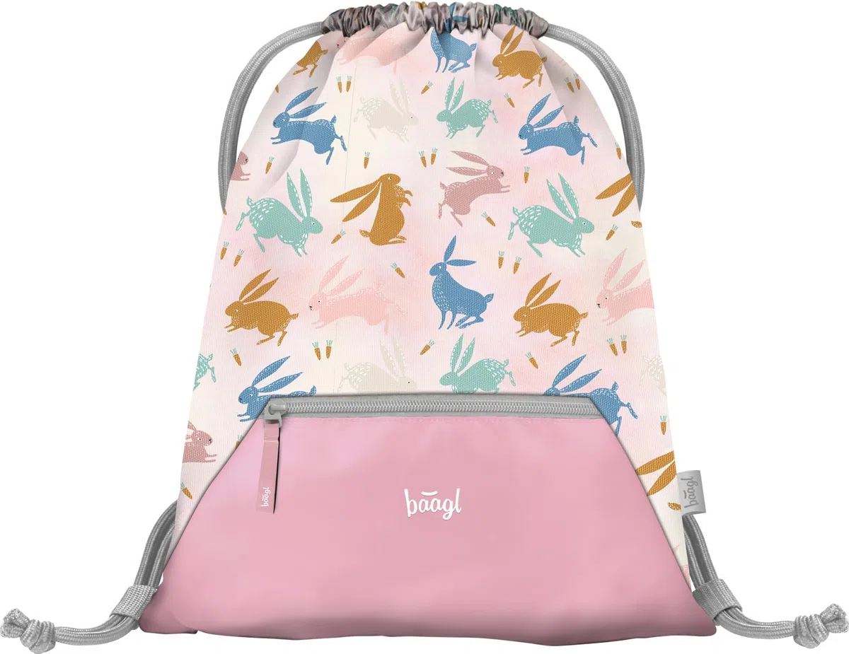 Baagl Mochila escolar para niños y niñas, 3 piezas, mochila escolar Zippy para 1ª clase, mochila escolar primaria con correa para el pecho, mochila escolar ergonómica, Bunny, Juego de mochila escolar