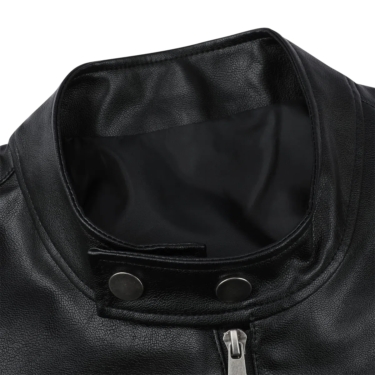 Sliktaa - Chaqueta de piel sintética ecológica de invierno con un cuello alto, de entretiempo, tipo motero, piloto, cremallera, informal, cuero, fresco, clásico, Negro D, XXL