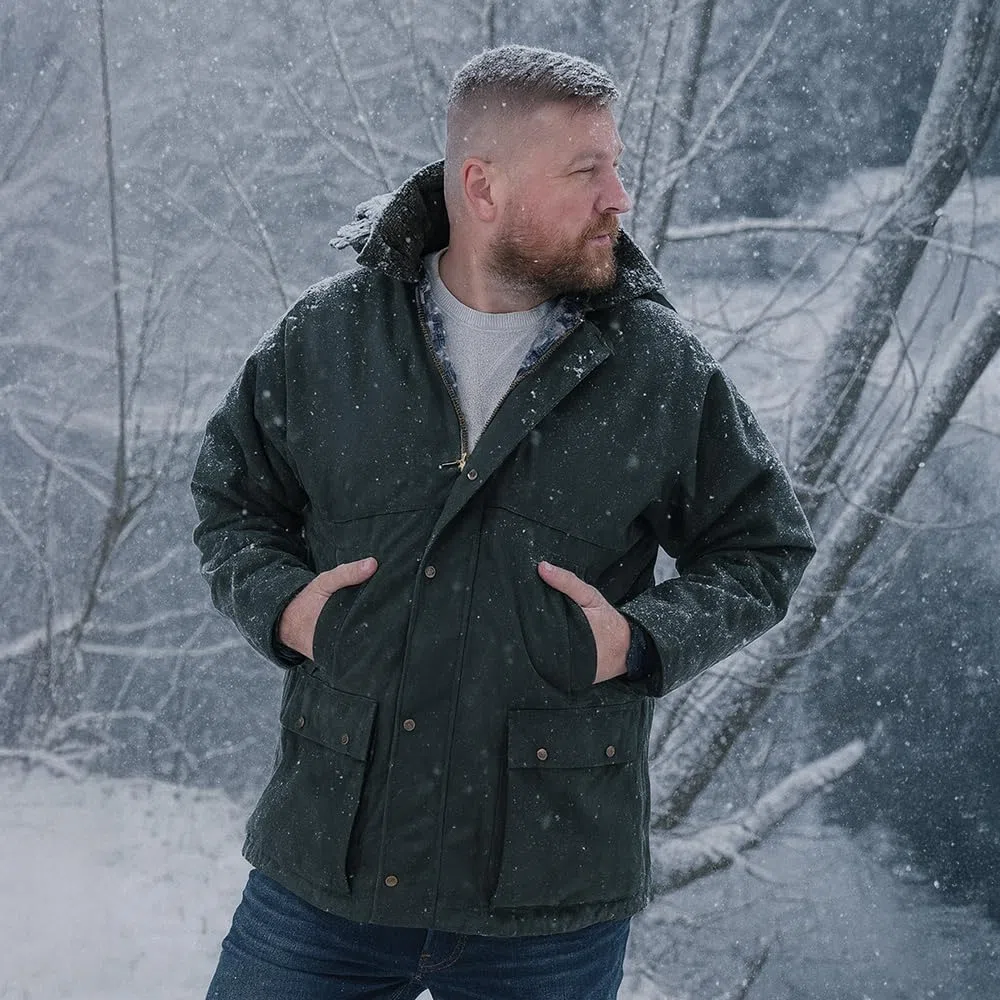 Romneys Chaqueta de cera inglesa forrada – El original | Robusto impermeable y cortavientos | Cálido y forrado como chaqueta de invierno con capucha