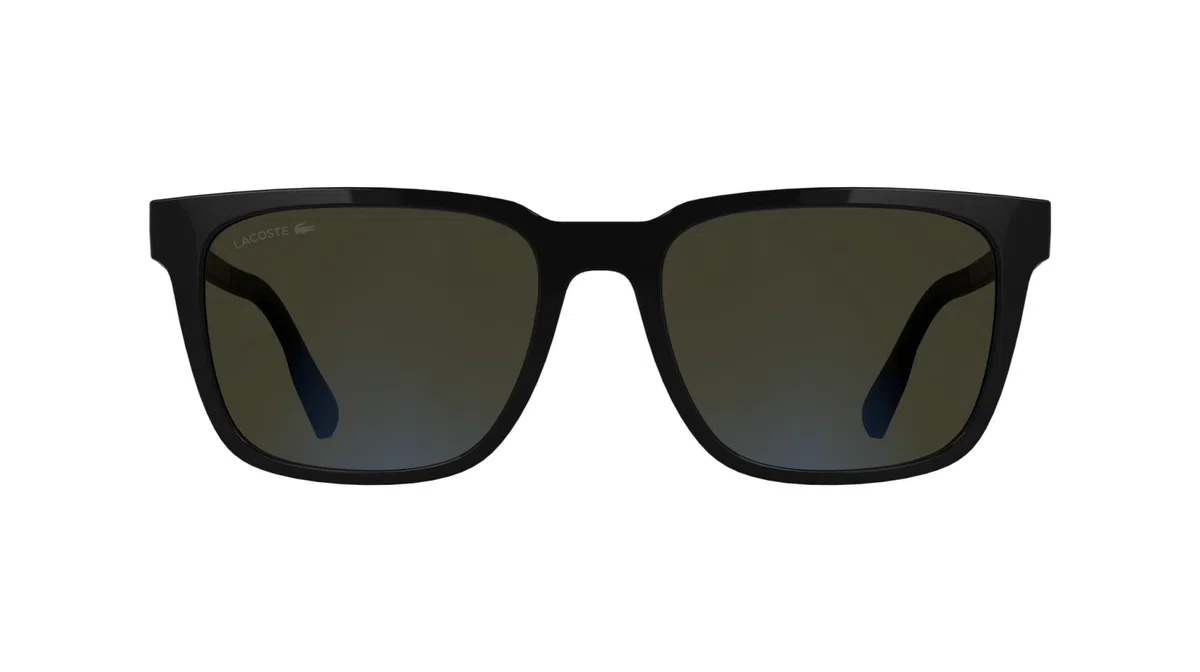 Lacoste Gafas de sol para hombre L6077S, color negro con lente de espejo azul