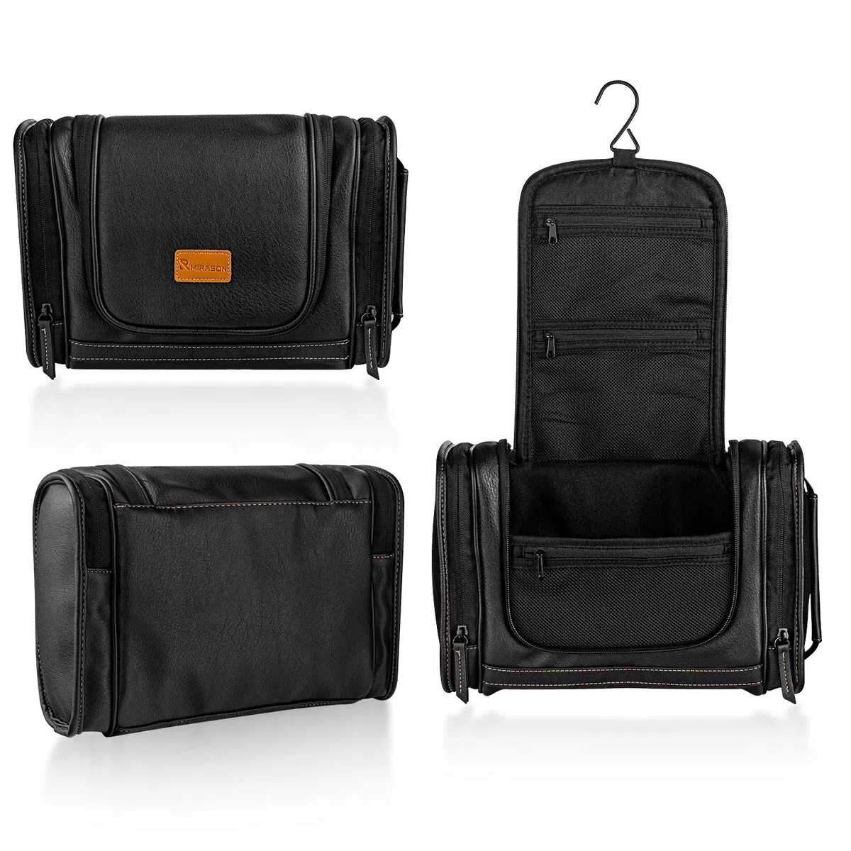 MIRASON Neceser Colgante para Hombre, Kit de Dopp, Organizador de Viaje Impermeable con Gancho de Metal Resistente y asa para baño, Ducha, cosméticos, Camping, cepillos, Afeitado, Black, 11.5x4.5x7.9