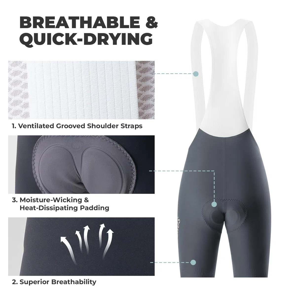ROCKBROS Culotte Verano con Tirantes para Hombres, Pantalones Cortos con Badana Gel Acolchado Transpirable Antideslizante para Ciclismo Bicicleta de Carretera MTB