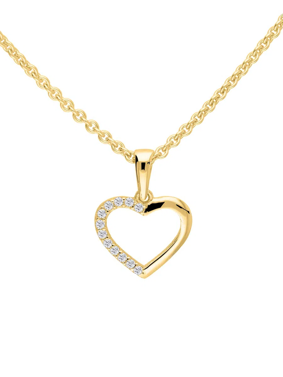 My Gold Cadena con colgante de corazón para mujer, oro amarillo auténtico 375/750 (9/18 quilates), circonitas, forma de corazón, 15 mm x 12 mm, collar de 45 cm, juego de Sarah, Mittelgroß, Oro 375