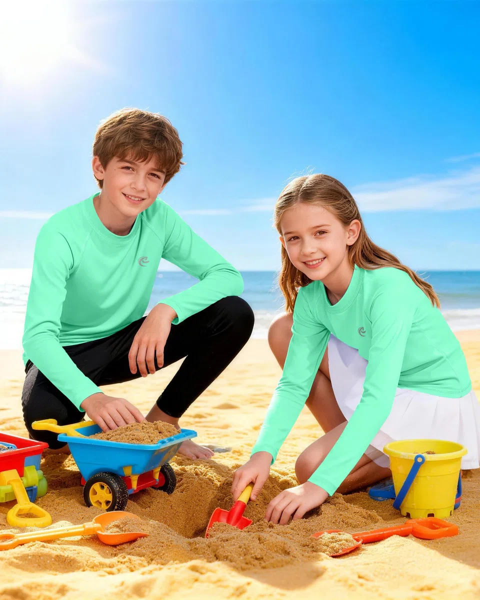 Camiseta de natación de manga larga UPF 50+ para niños, paquete de 1 o 2 unidades de protección solar UV, camisetas de agua SPF para niños y jóvenes para playa y surf