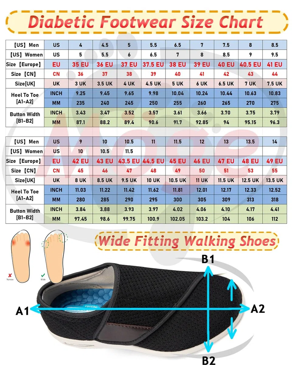 Cómoda Artritis Edema Zapatos hinchados Zapato pie diabético Zapato Madre Regulable engorde y ensanchamiento Zapatos DiabéTicos Respirable Zapatillas