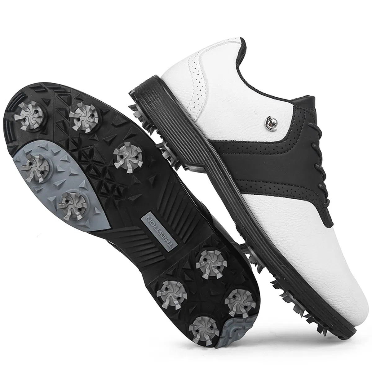 Zapatos de Golf para Hombre con Piel con Clavos, Zapatillas Deportivas Impermeables para Golf, Antideslizantes, Ligeras, cómodas para Exteriores, para Entrenar Golf