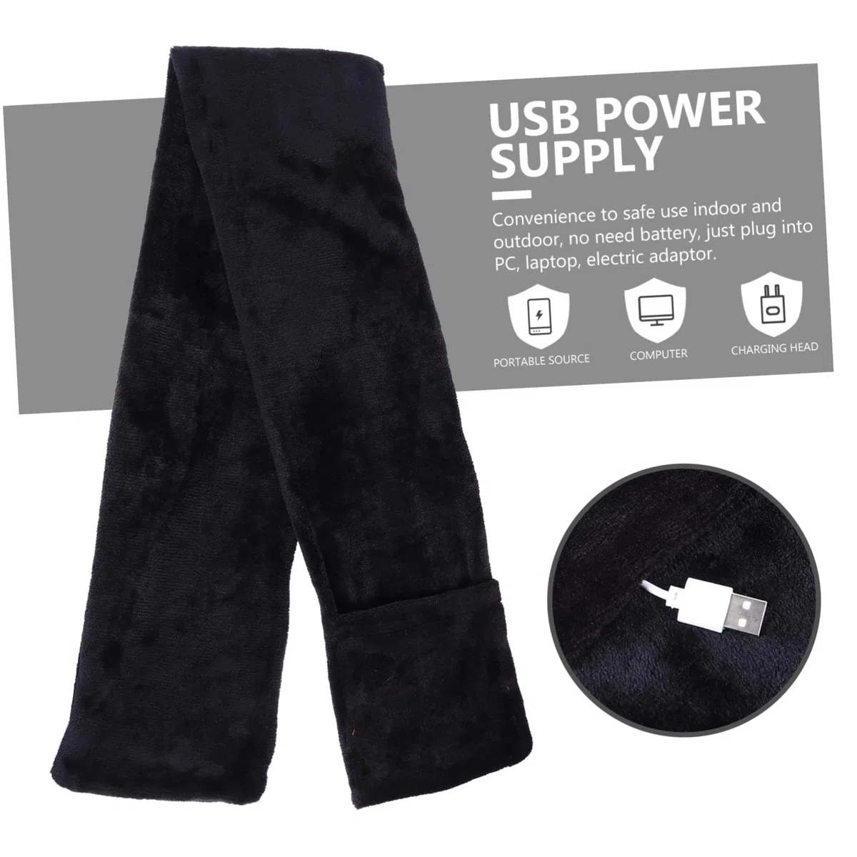 VALICLUD Bufanda Calefactable de Terciopelo Calentada Bufanda Cálida para Invierno Carga USB Cuello