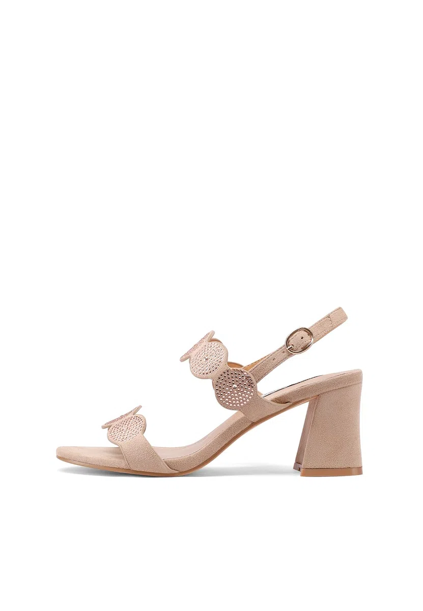 QUEEN HELENA Sandalias elegantes con pedrería, zapatos abiertos de tacón medio para mujer ZM9637