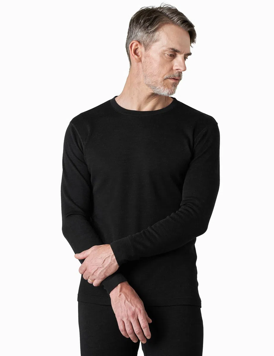 LAPASA Camiseta Interior Térmica Peso Ligero/Medio de 100% Lana Merino para Hombre Manga Larga Cuello Redondo Capa Interior M29/M67