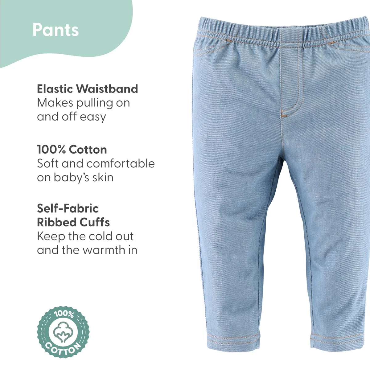 The Peanutshell - Jeggings para bebé para niños y niñas, tela de mezclilla elástica súper suave, unisex, paquete de 4