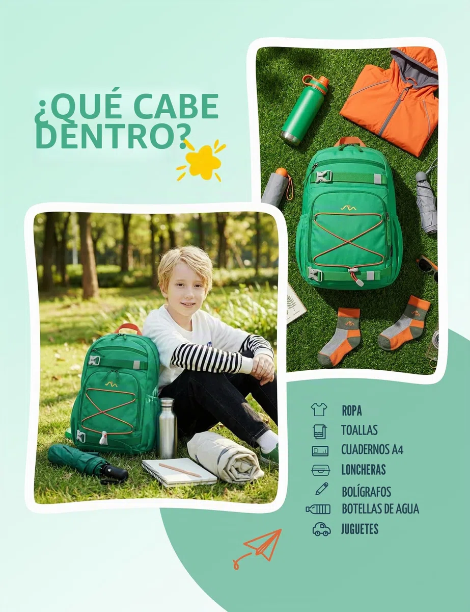 MOUNTAINTOP Mochila Infantil Senderismo Escolar 18L Niños Niñas | Perfecta para escuela senderismo y acampada, correa de pecho ajustable, cremalleras YKK, espalda acolchada transpirable