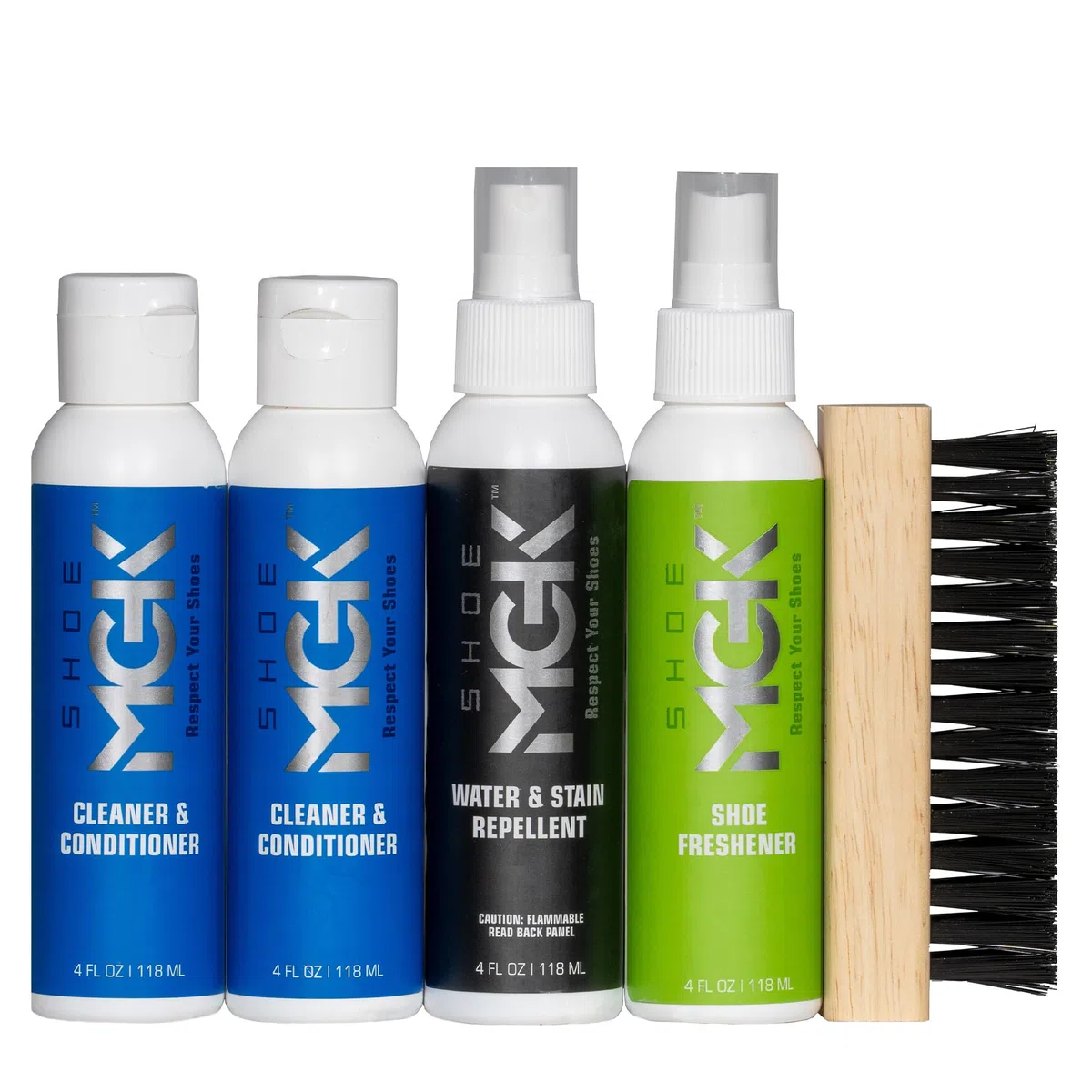 SHOE MGK Kit de limpieza de zapatos - Protección de zapatos - Kit completo de- Repelente de agua y manchas más limpiador/acondicionador de zapatos más ambientador todo en uno