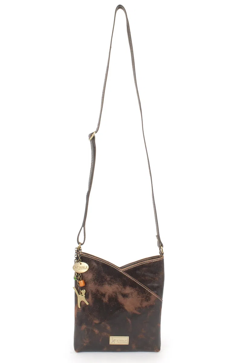 Catwalk Collection Handbags - Bandolera Pequeña de Piel Envejecida - Bolso de Mano para Mujer - Bolso Cruzado con Correa Ajustable - Flora