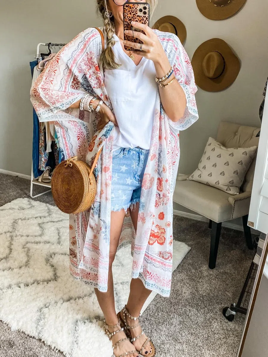 MayBuy Kimono largo de verano para mujer, estilo bohemio, de gasa, para cubrir la playa
