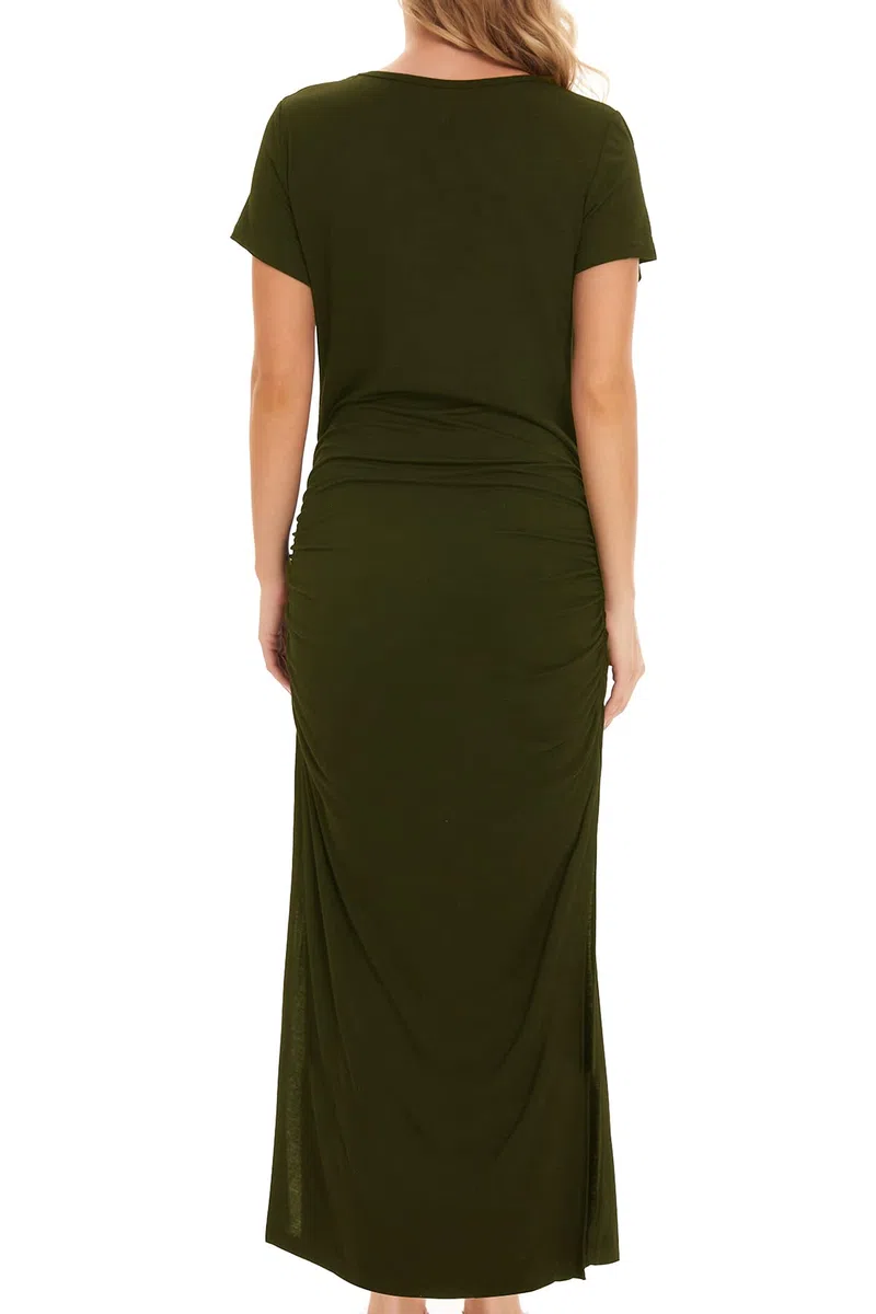 Smallshow Vestidos de Maternidad Mujer Larga Side Split Ropa premamá Army Green XL