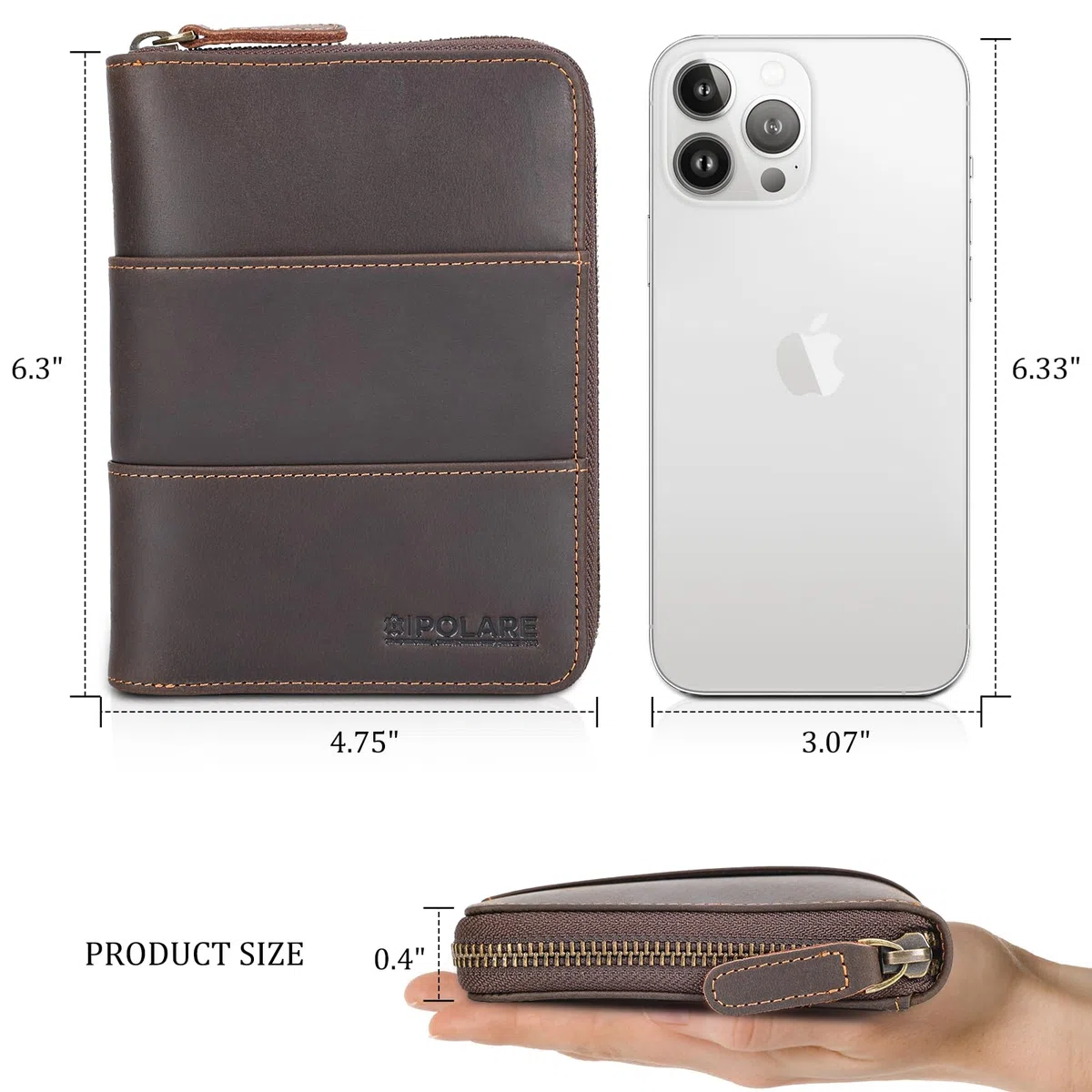 Polare - Cartera de Viaje de Piel Completa con Cremallera YKK y Bloqueo RFID para 2 pasaportes, marrón Oscuro con Ranura AirTag, Vintage
