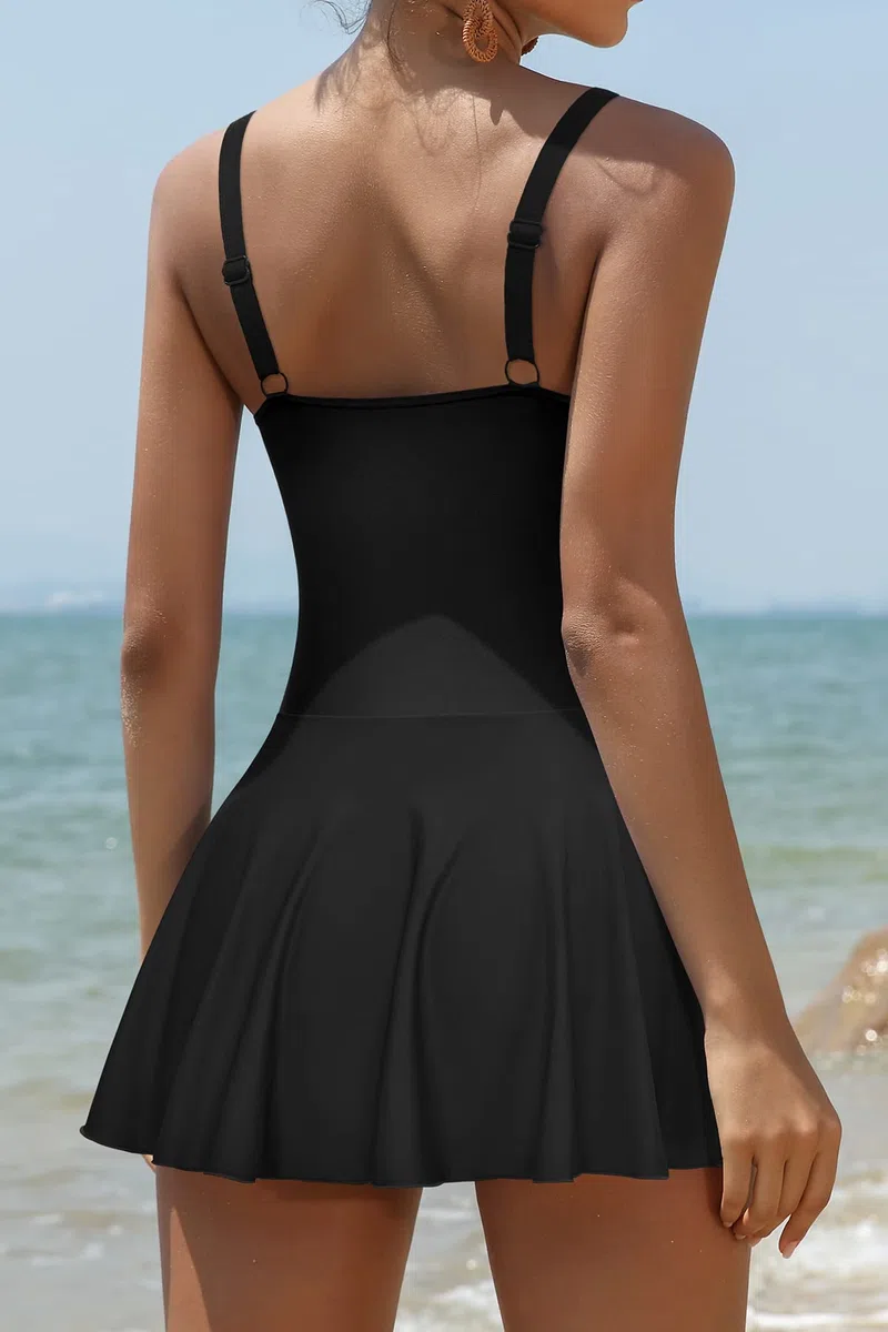 SHEKINI Mujer Bañador con Falda Traje de Baño Elegante Ruched Control Abdomen Tankini Deportivo Ajustable Falda de Baño de Una Pieza