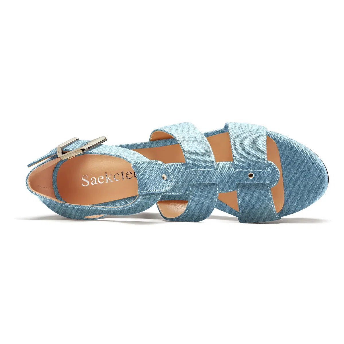 Saekcted Mujer Alto High cuña esparto Plataforma Heel Abierta Punta Sandalias Correa Tobillo Fiesta Denim Verano 10 CM Heels