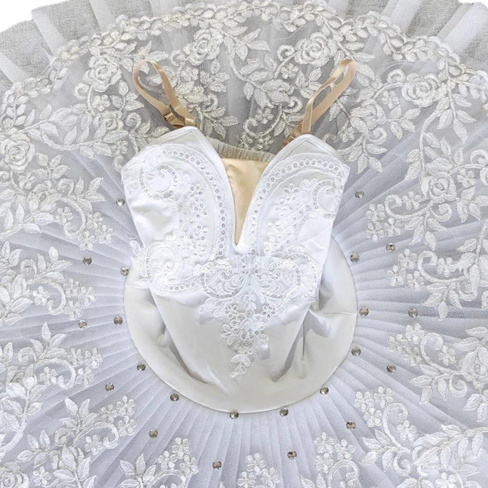 Tutú De Ballet Profesional para Adultos, Vestido De Ballet para Mujer, Disfraces De Bailarina, Falda Tutú con Lentejuelas Blancas para Escenario