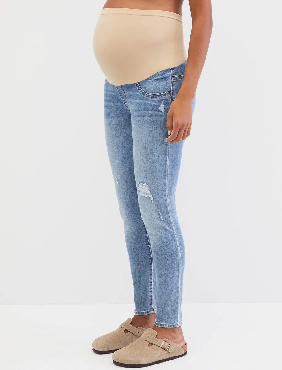 Motherhood Maternity Vaqueros Premamá, Azul Índigo Sostenibles, Corte Secreto, Abdomen, Skinny, Piernas - Jeans Mujer