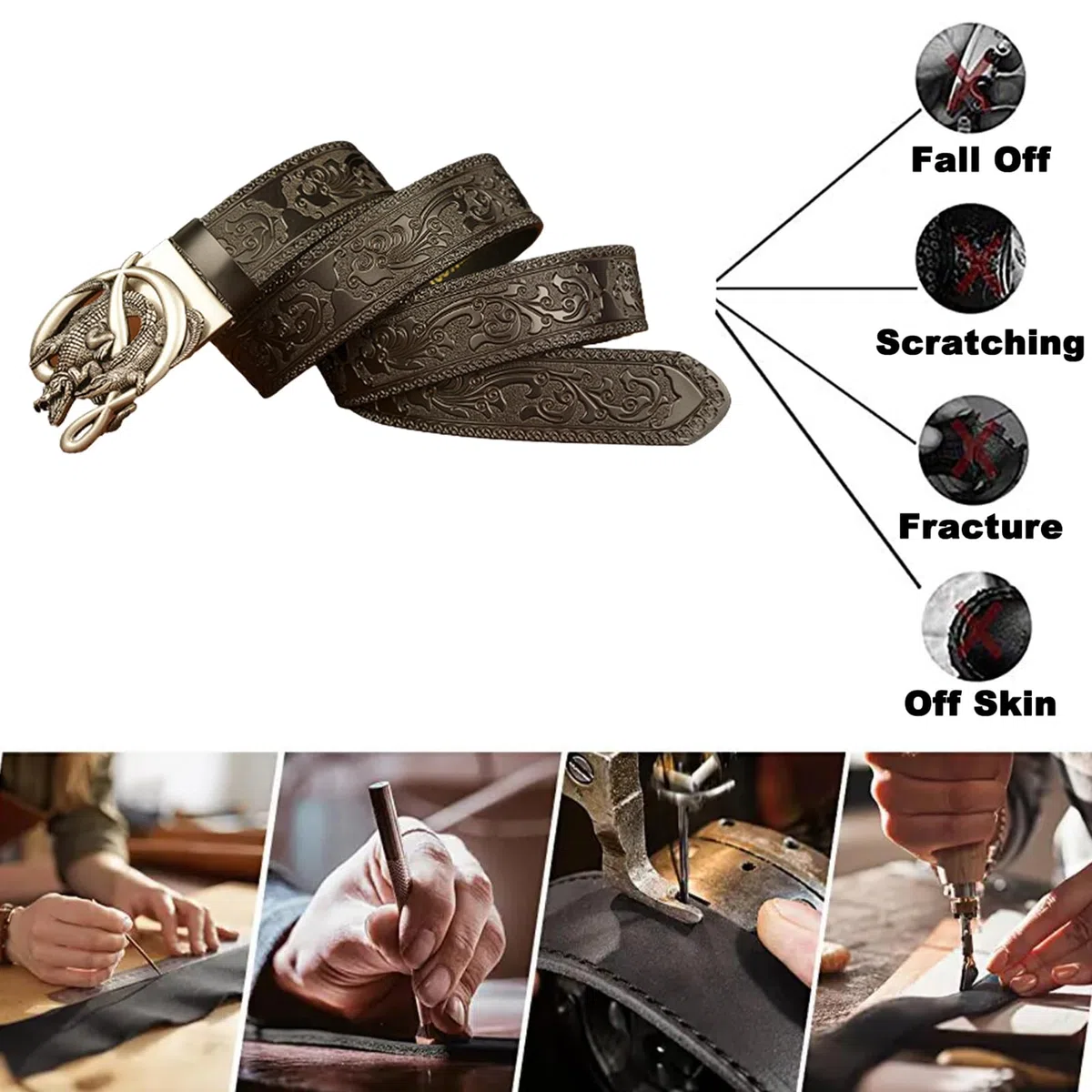 Cinturón De Cuero Con Trinquete Deslizante, Hebilla Automática Ajustable, Cinturón Clásico For Jeans Ocio, Cintura 125 Cm/42 "~ 44", Negro