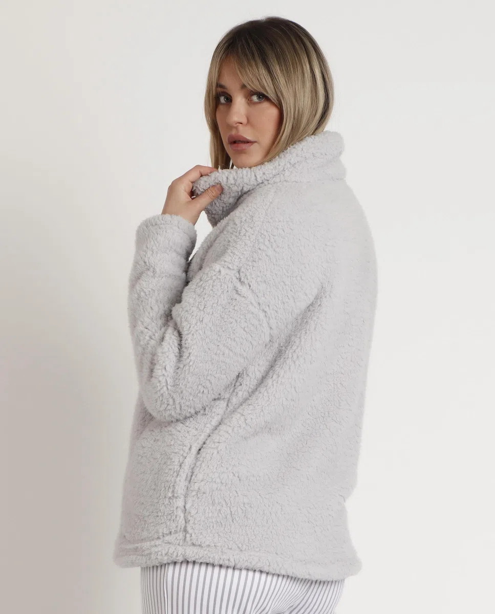 Bata Manga Larga Soft Home (FR/ES, Letras, L, Regular, Regular, Gris)